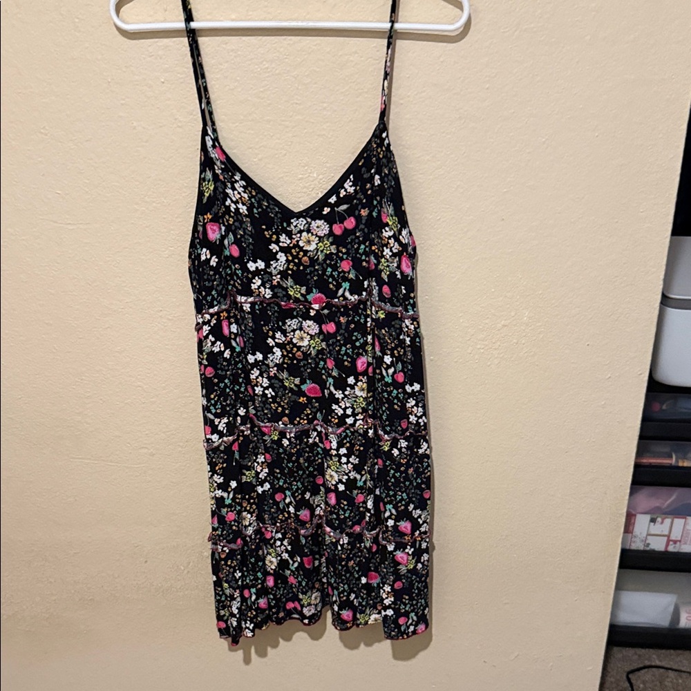 love, Fire Black and Pink Floral Mini Dress